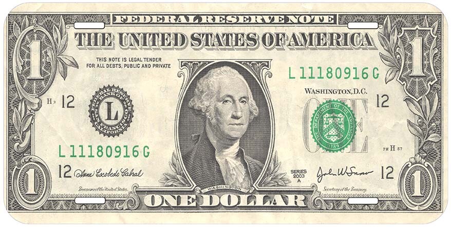 Dollar Bill Novelty Car Auto Tag License Plate