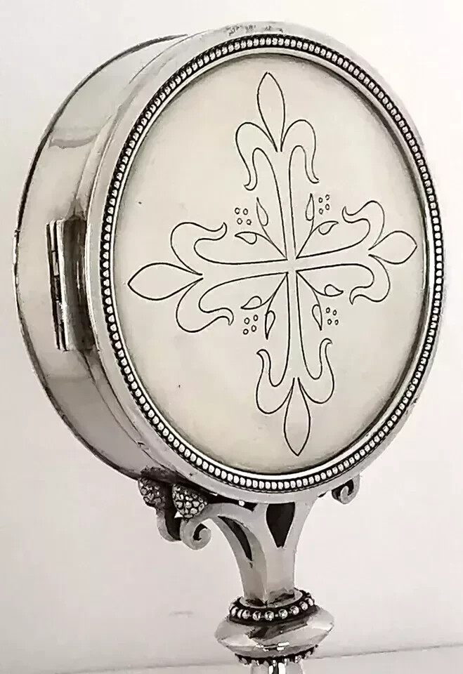 Rare French Solid Silver & Bronze Standing Pyx Communion Wafer Box - Monstrance