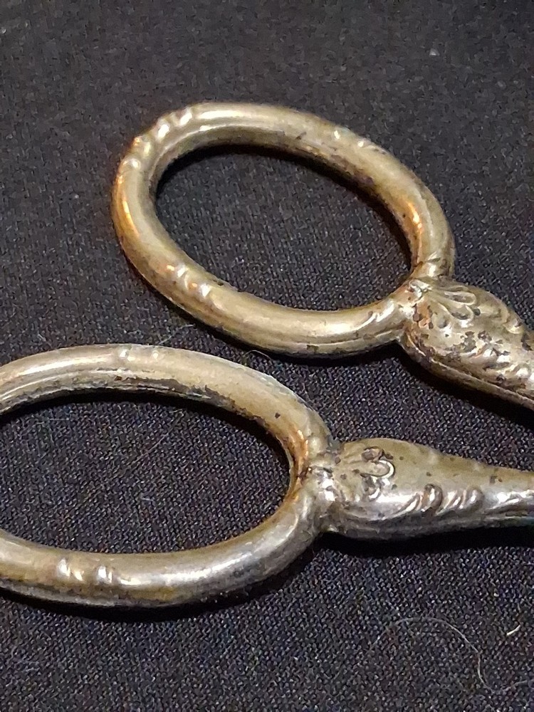 Antique 800 Silver Sewing Scissors Curved Blade Sharp