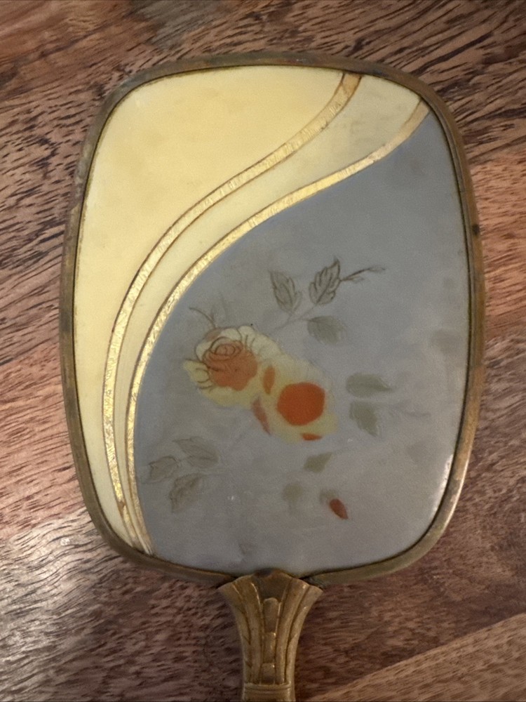 Vintage Handheld Vanity Mirror with Floral Design