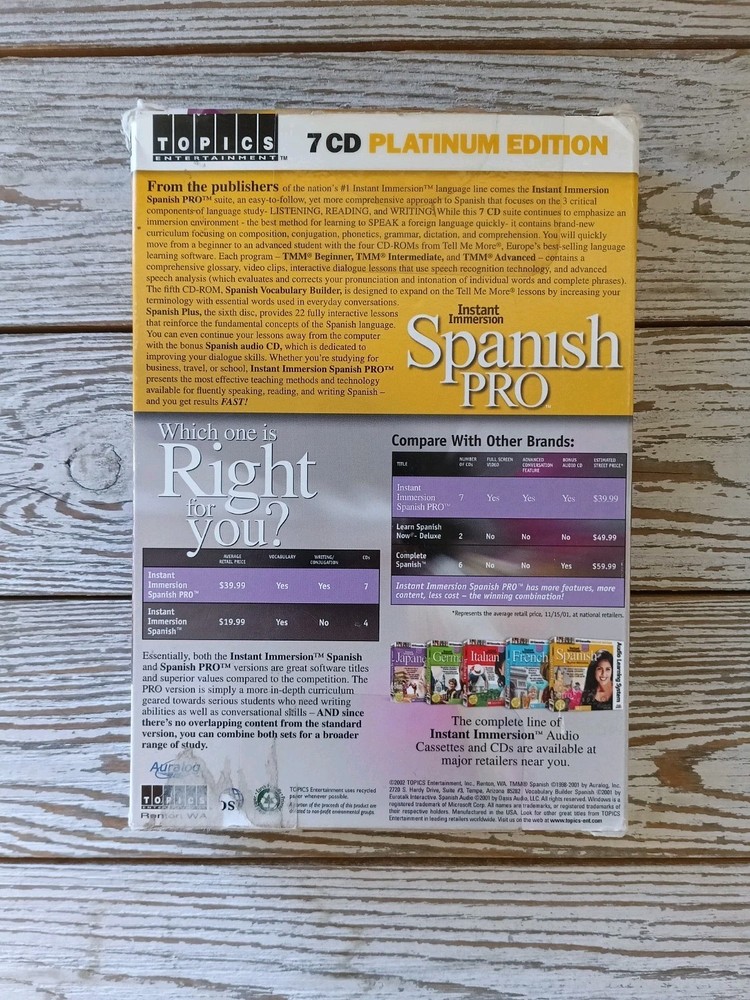 Instant Immersion Spanish Pro 7 CD Platinum Edition Pro Suite Language Software