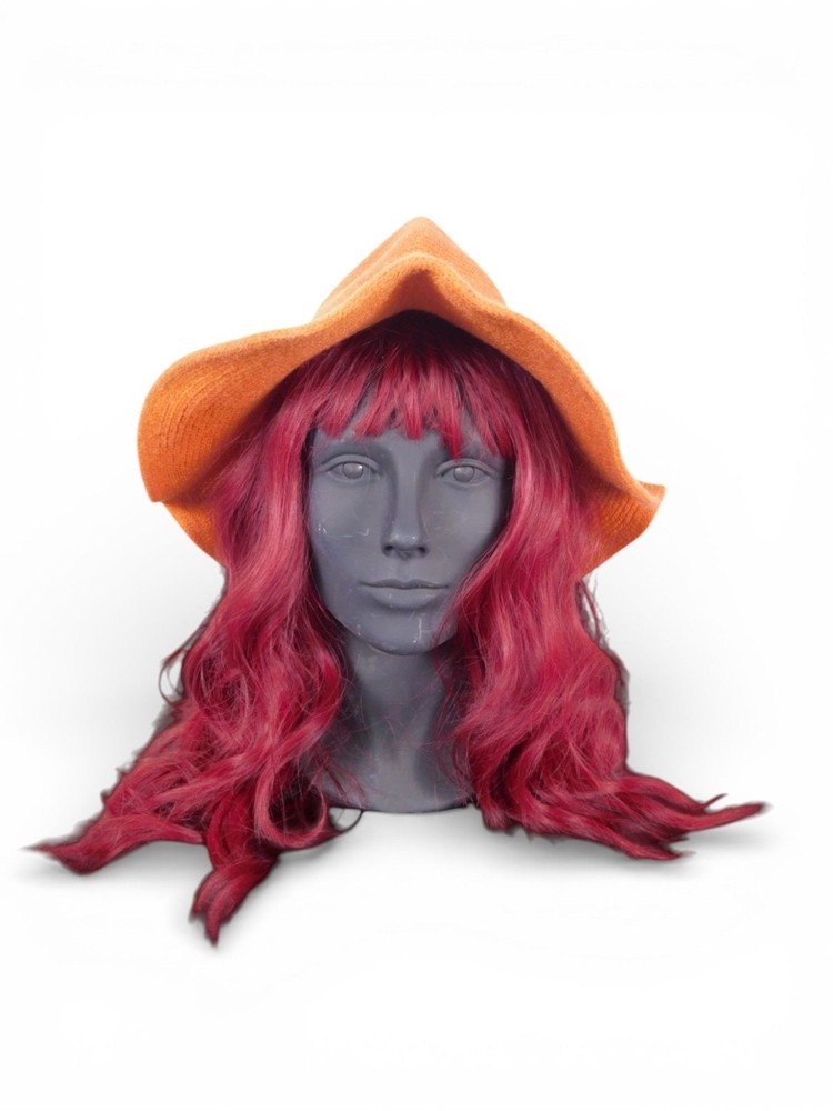 Orange Knit Pointy Witch Hat Soft Textured Wide Brim Accessory
