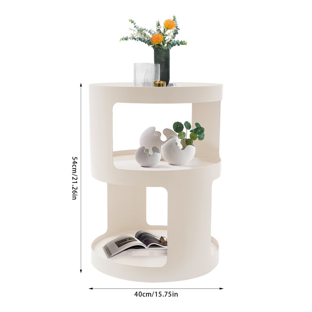 3 Tier Side Table Modern Coffee Table Sofa Bedside Table Round Organizer White