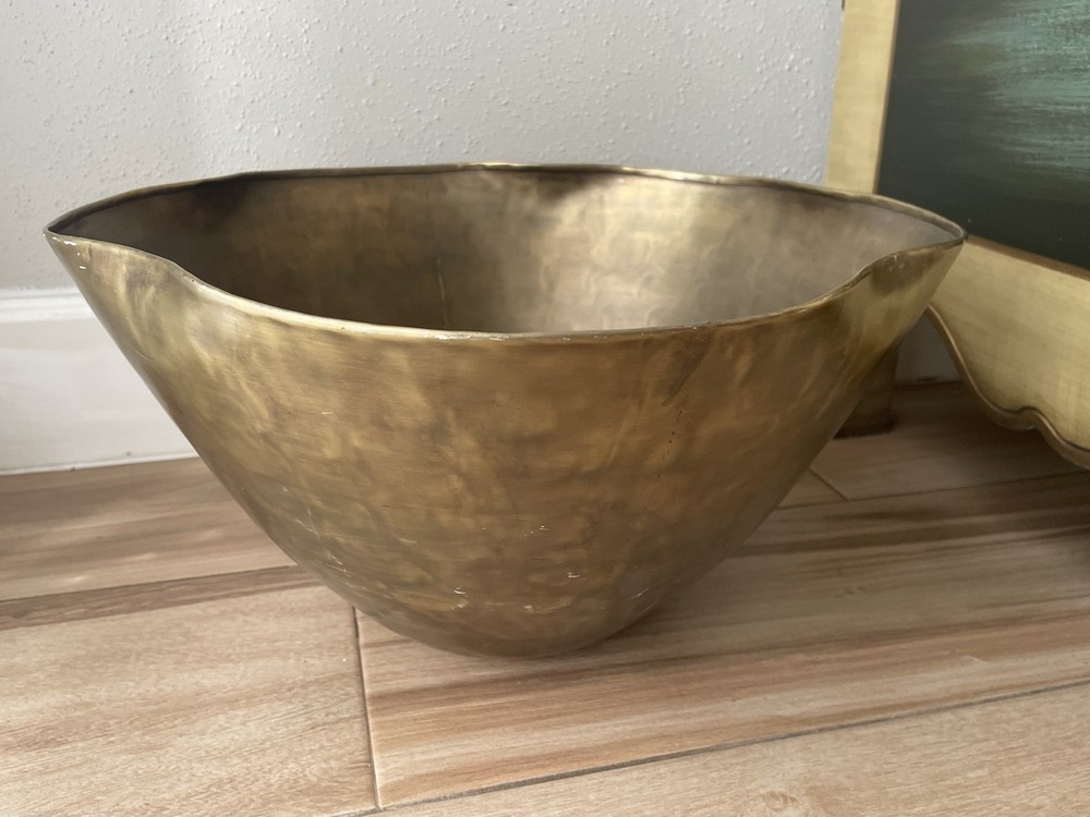 Pottery Barn Brass Large Bowl Planter Wavy Container Home Decor