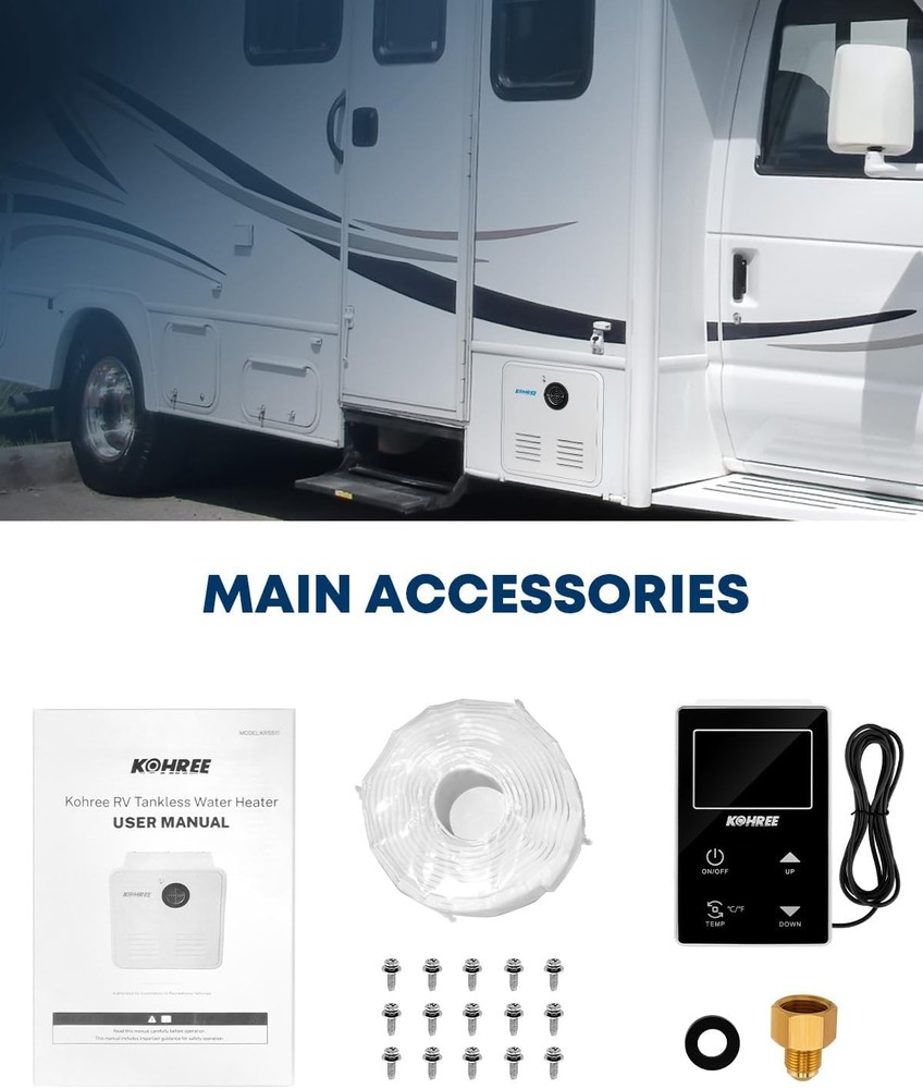 Kohree RV Tankless Water Heater, Upgraded 60,000 BTU RV Water Heater with 15 x 1