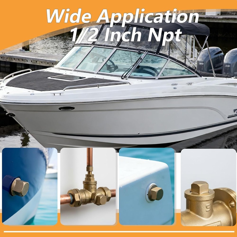 Boat Drain Plugs, 2PCS Solid Brass Boat Plug, Premium 1/2 Inch Npt Threaded Tran