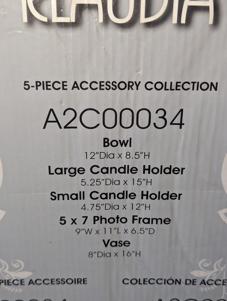 Klaudia 5pc Accessory Collection - Bowl, Vase, 5x7 Frame, Candlestick Pair READ