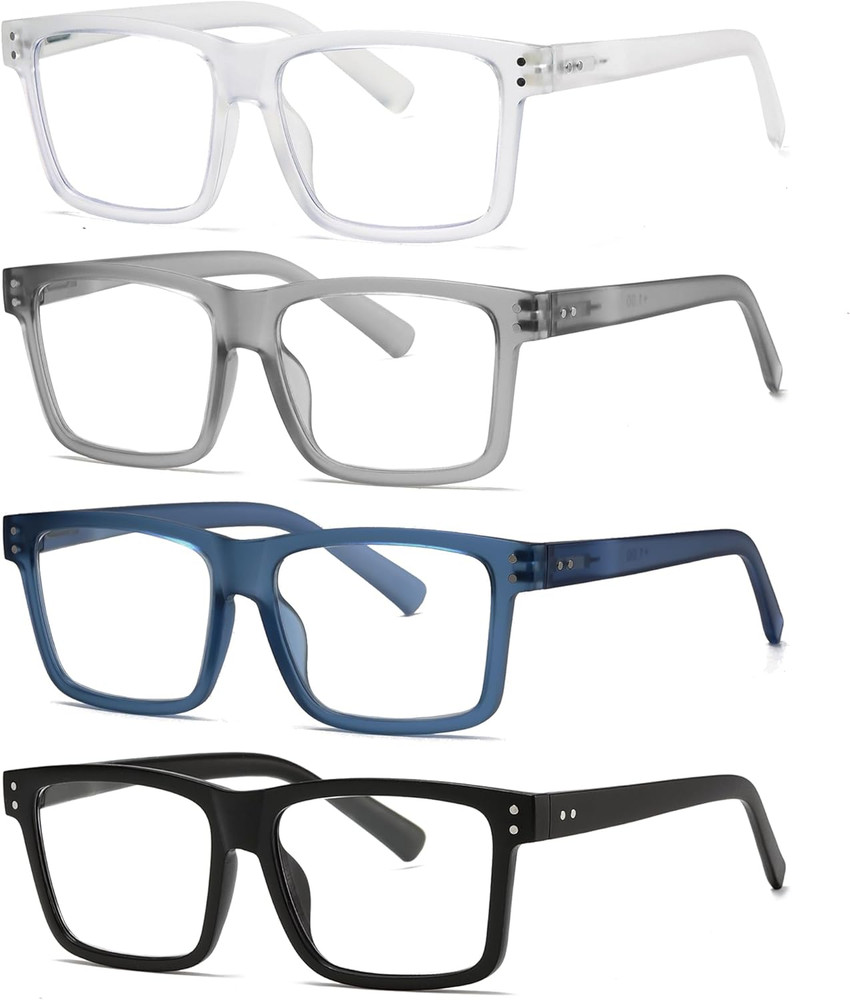 Reading Glasses for Men - 4 Pack Classic Square TR Frame Readers with Spring