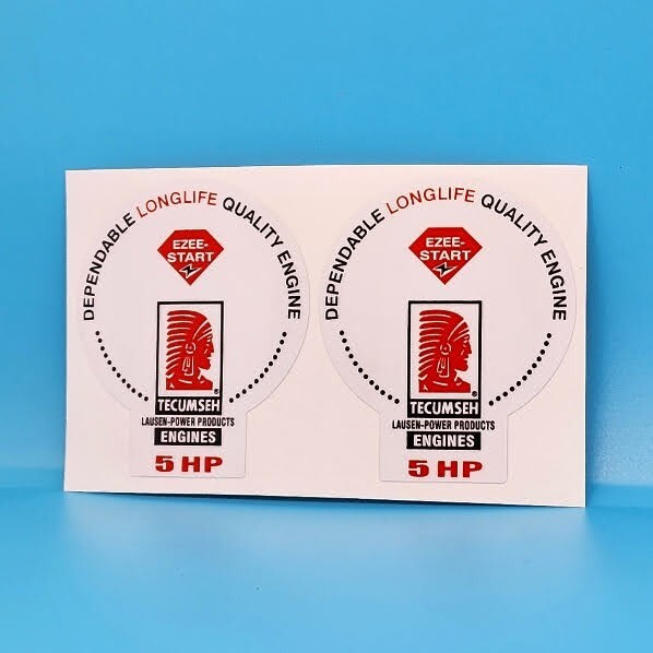 DECALs for TECUMSEH ENGINE 5 HP (Pair) , Vinyl STICKER, "Balloon Decal"