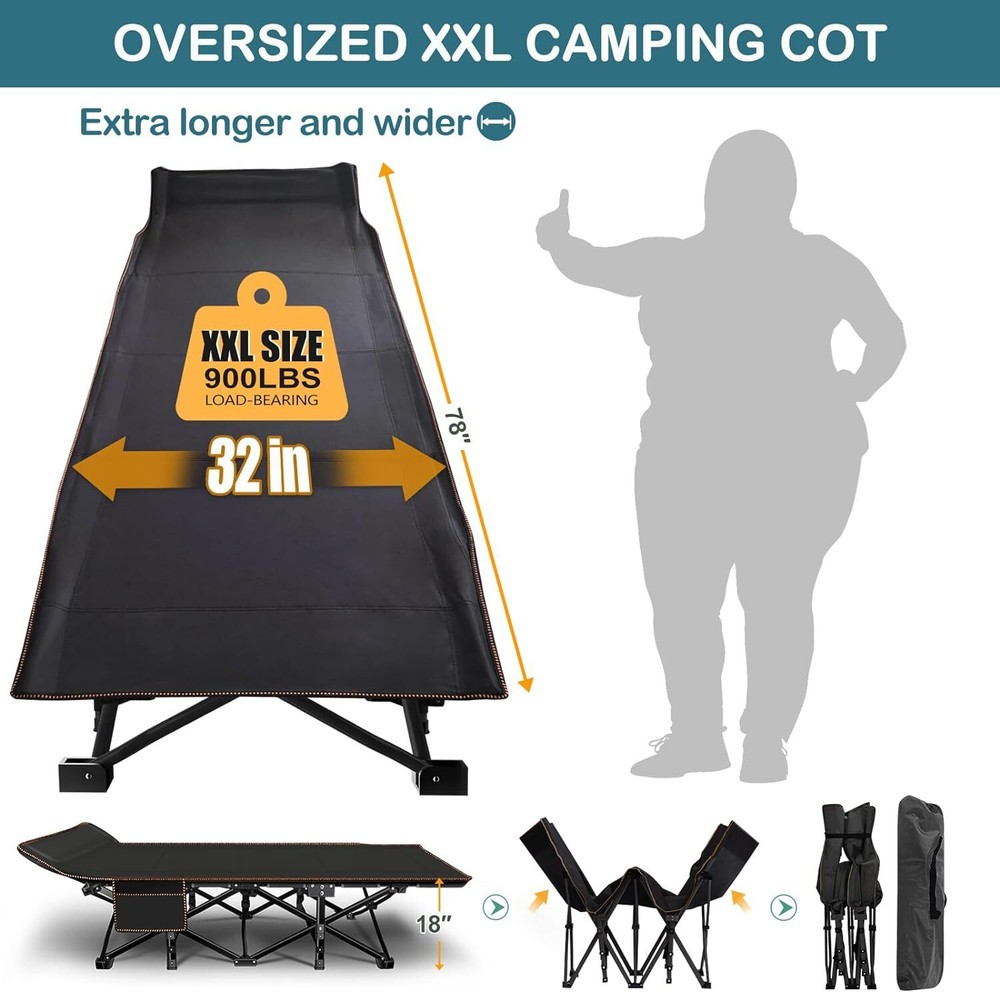 NAIZEA XXL Portable Folding Camping Cot,Oversize 32n Width Sleeping Cot with Pad
