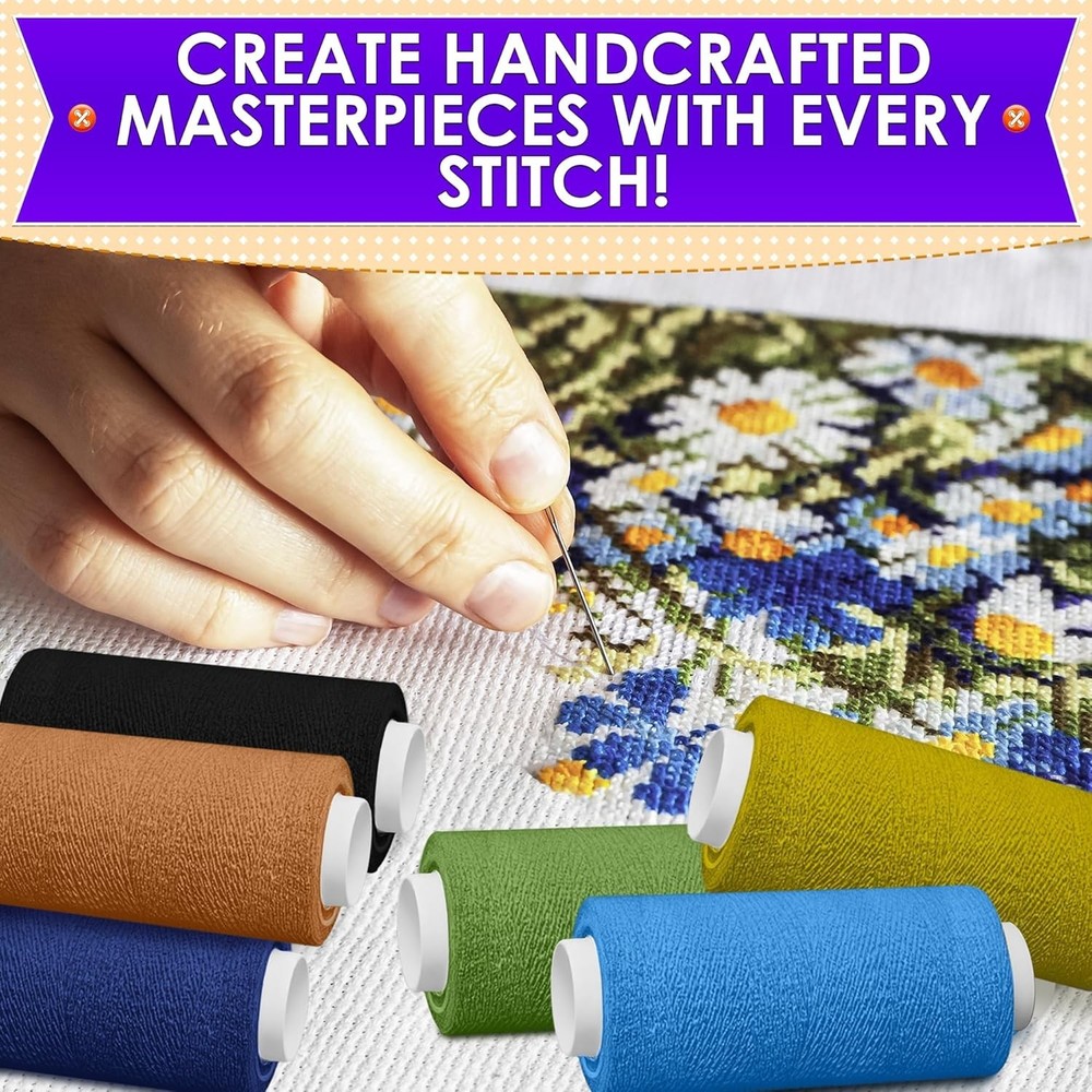 36-Piece Bright Polyester Sewing Thread Set - 250 Yards Each for Versatile Cr...