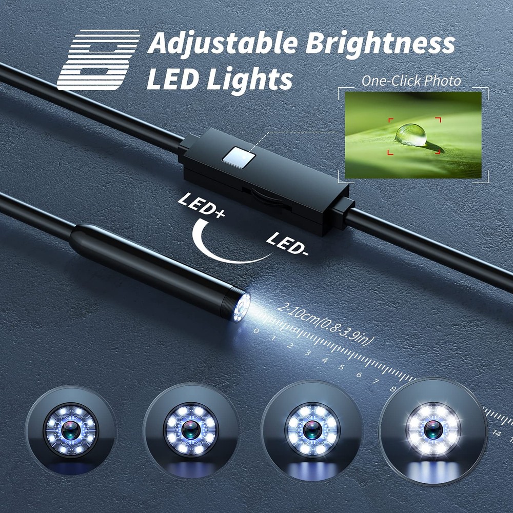 Endoscope with Light, 1920P HD Borescope Tools with 8 Adjustable LED Lights, ...