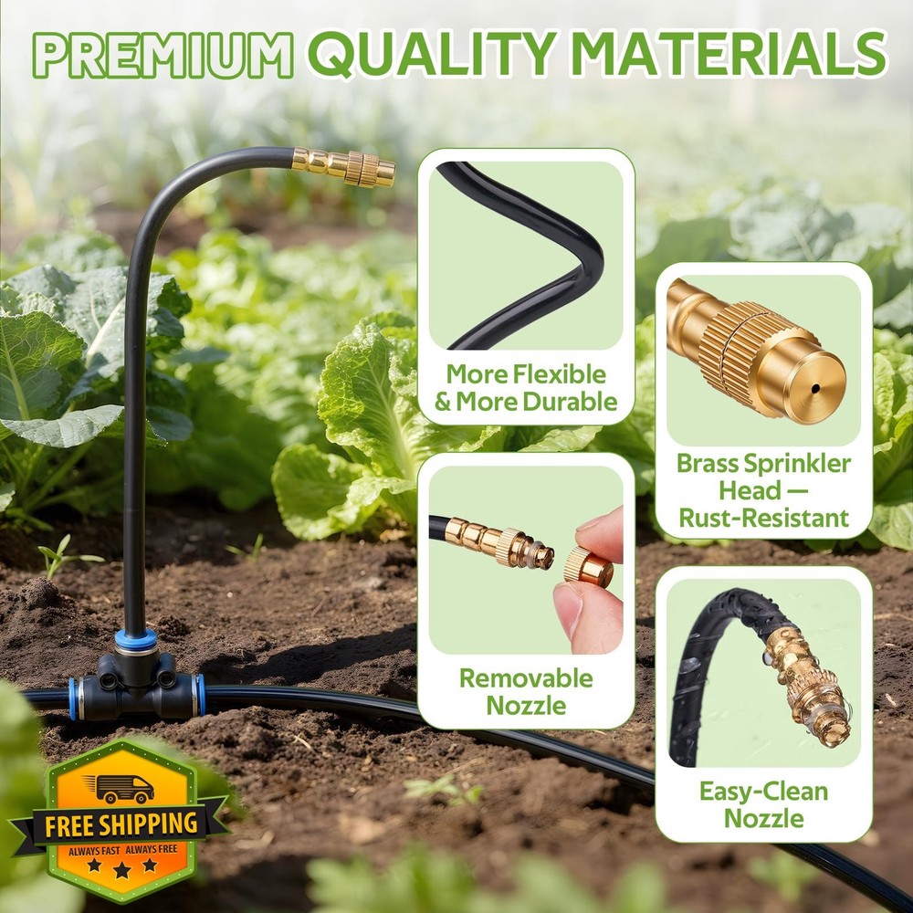 HIRALIY Drip Irrigation Kit 100FT Copper Nozzle Watering System