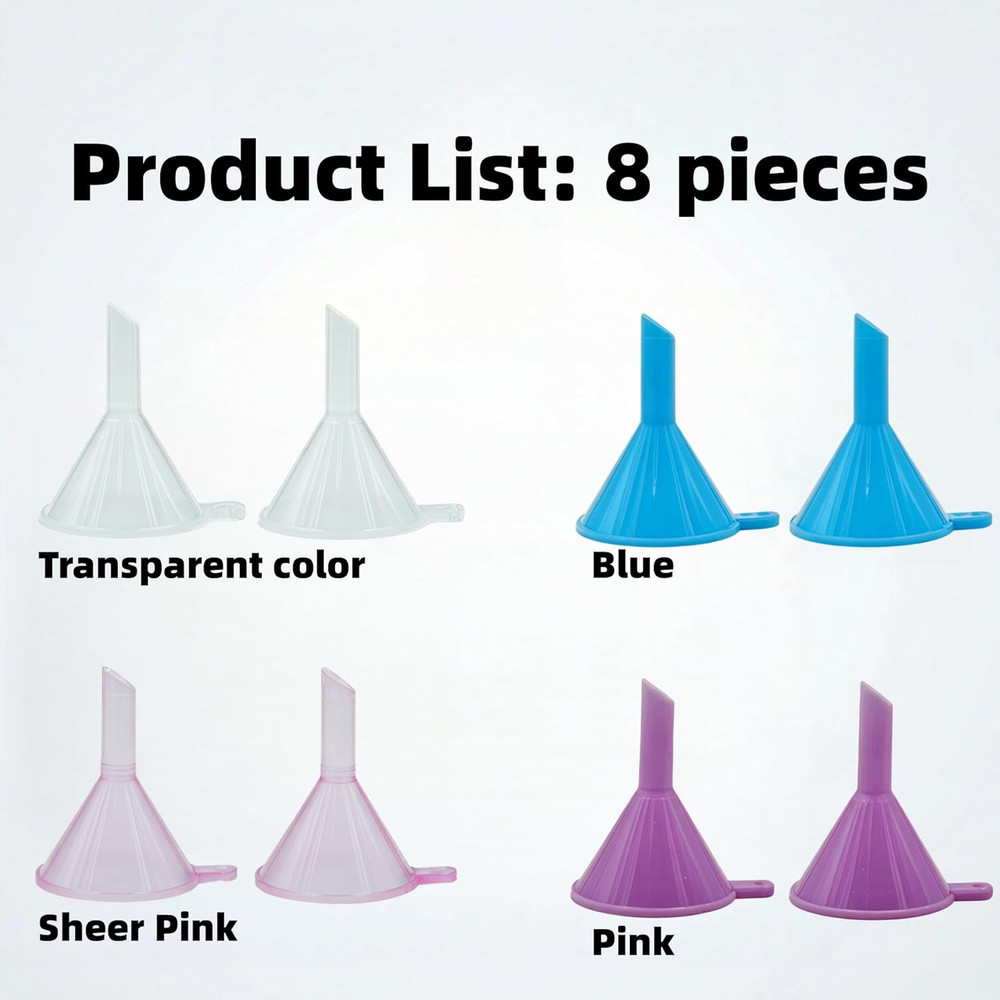 Mini Funnels 8-Pack with Spoon | Small Funnel Set for Filling Tiny Bottles, Esse
