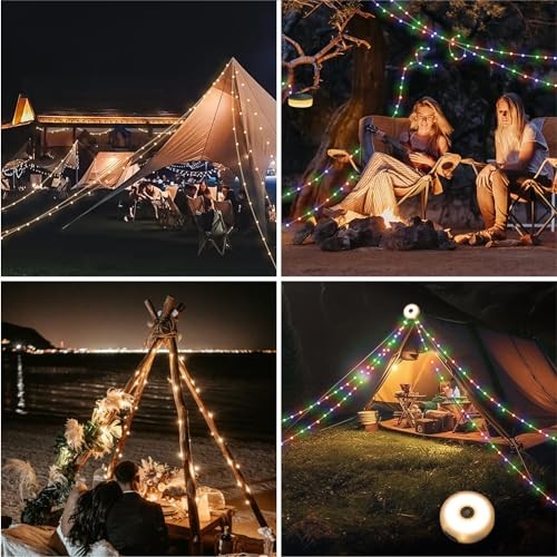 Camping Lights String,Outdoor String Lights with 5 Lighting 32.8ft-2Pack