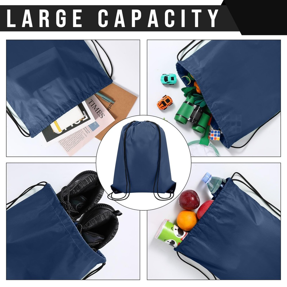Silkfly 100 Pieces Drawstring Backpack Bags Bulk Portable One Size, Navy Blue