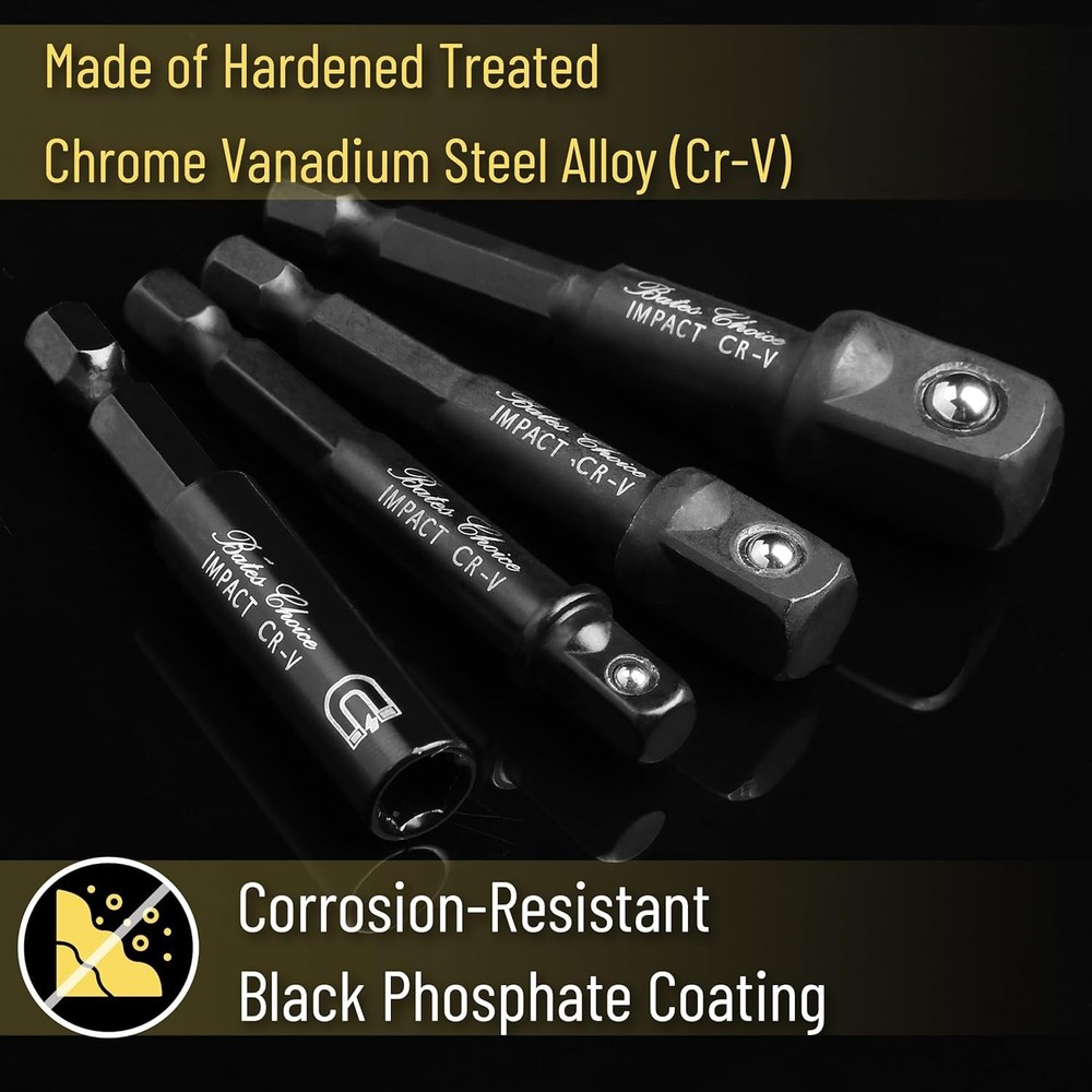 Durable Chrome Vanadium 4-Piece Impact Socket Adapter Set with Magnetic Holder