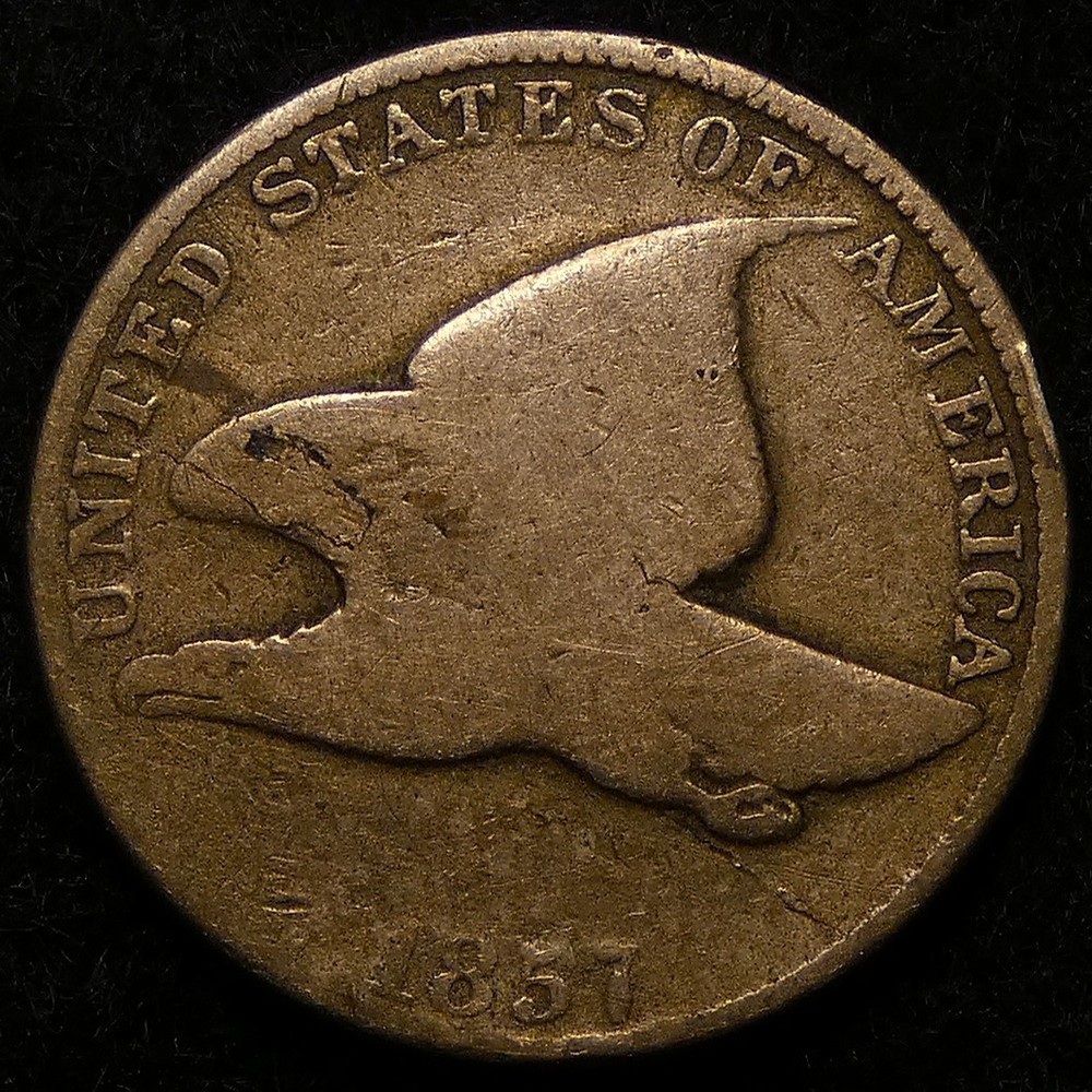 1857 Flying Eagle Cent with obverse lamination