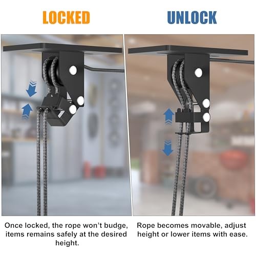 Cargo Box Pulley System for Garage Storage, Heavy-Duty Three Bracket