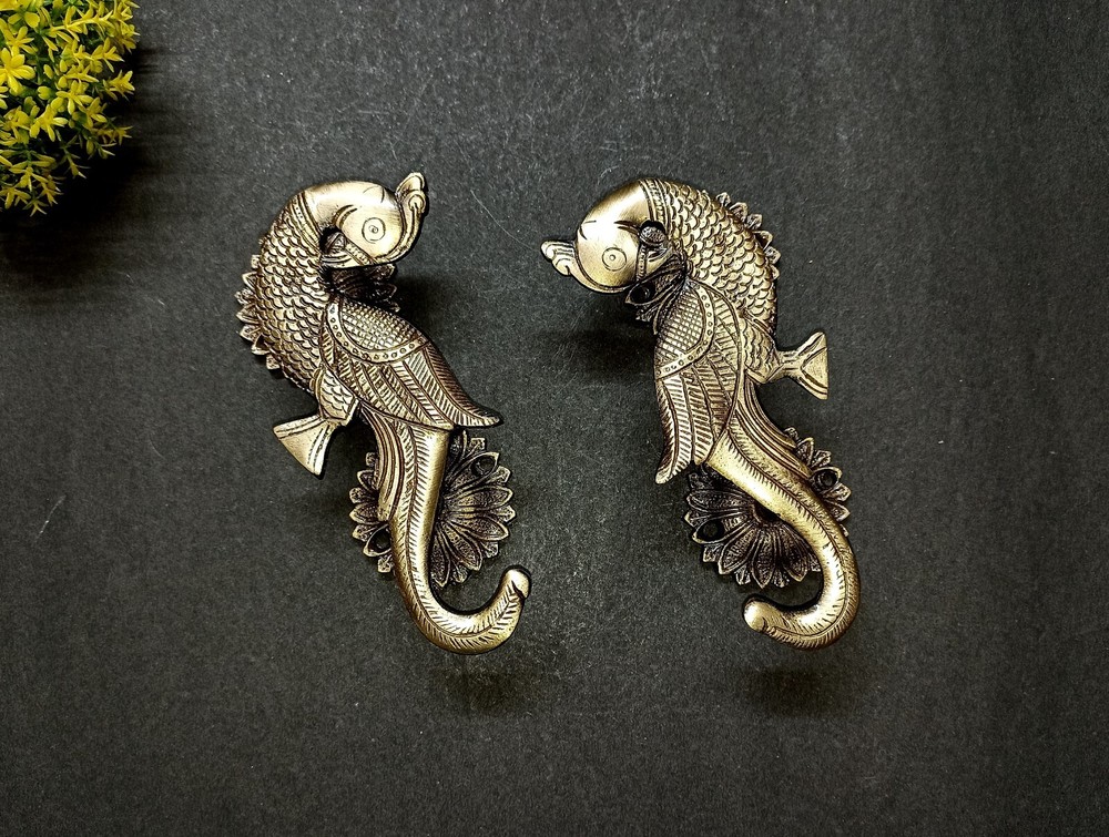 Lacquered Brass Congo Parrot Door Handle Pair Peacock Bird Home Door Pull RD094