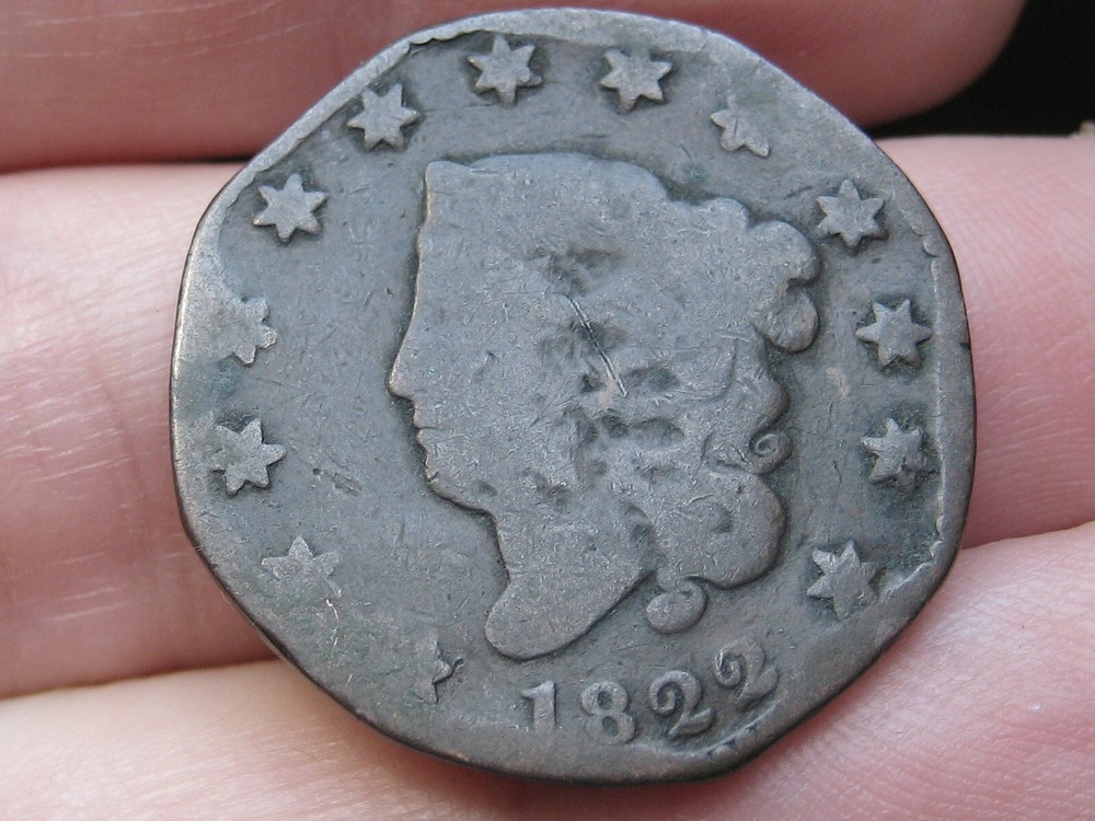 1822 Matron Head Large Cent Penny- Octagonal Shape, About Good Details