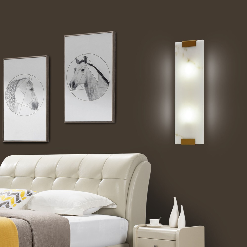Rectangular G9 Light Wall Lamp Hand-Carved Alabaster Sconce Bedroom Kitchen US