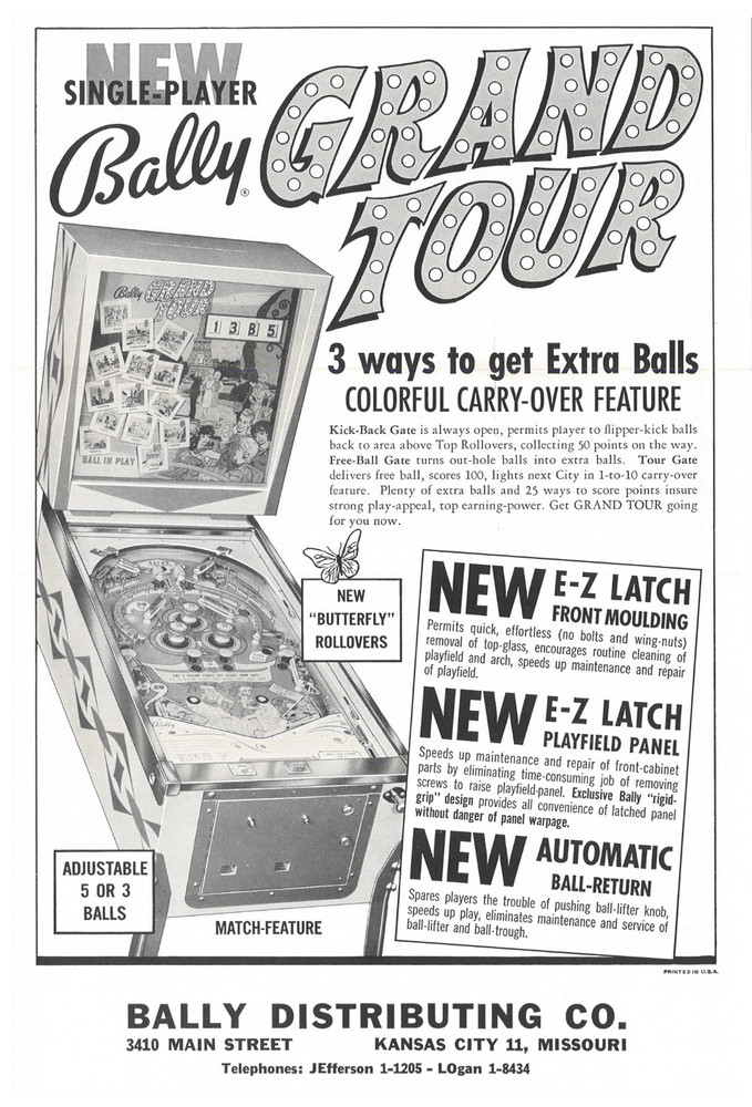 Grand Tour Bally Pinball Flyer / Brochure / Ad