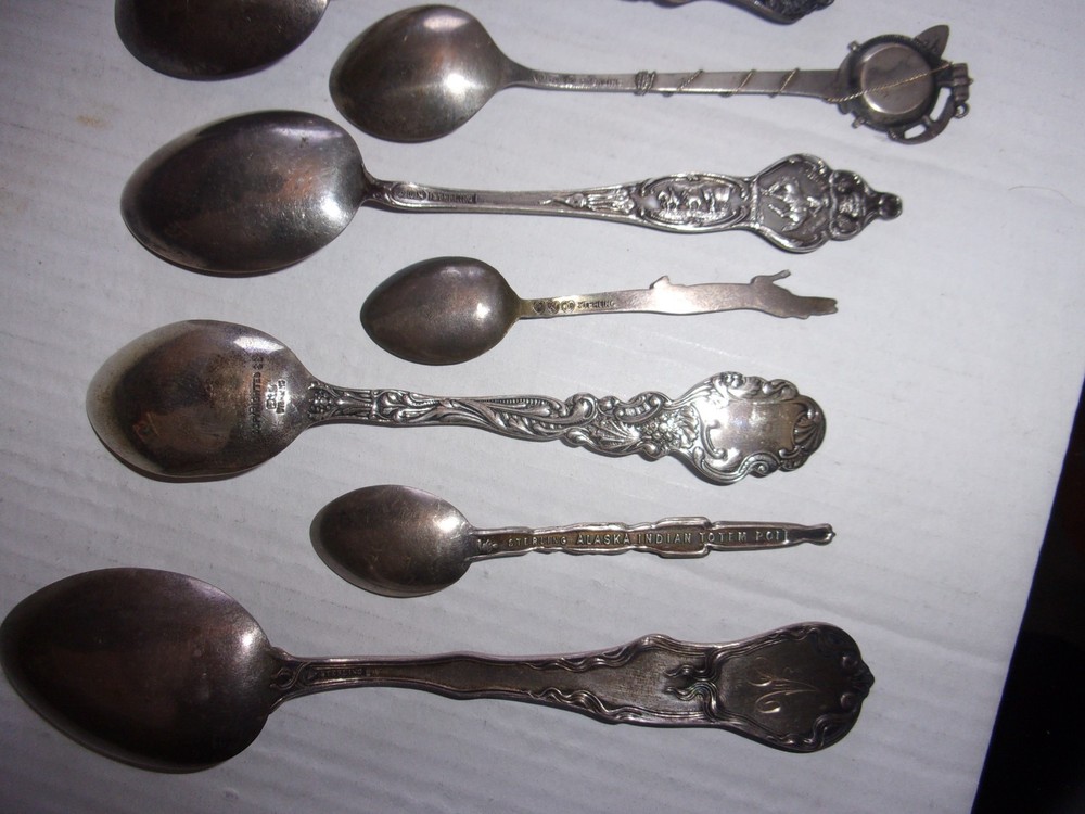 11 Antique Sterling Silver Souvenir Spoons Lot Various