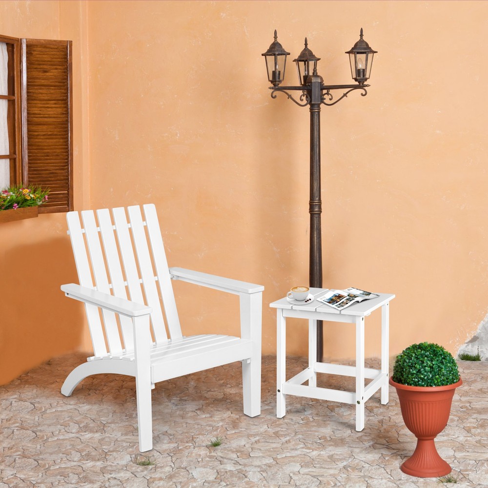 Patiojoy 2PCS Patio Adirondack Chair Side Table Set Solid Wood Garden Deck White
