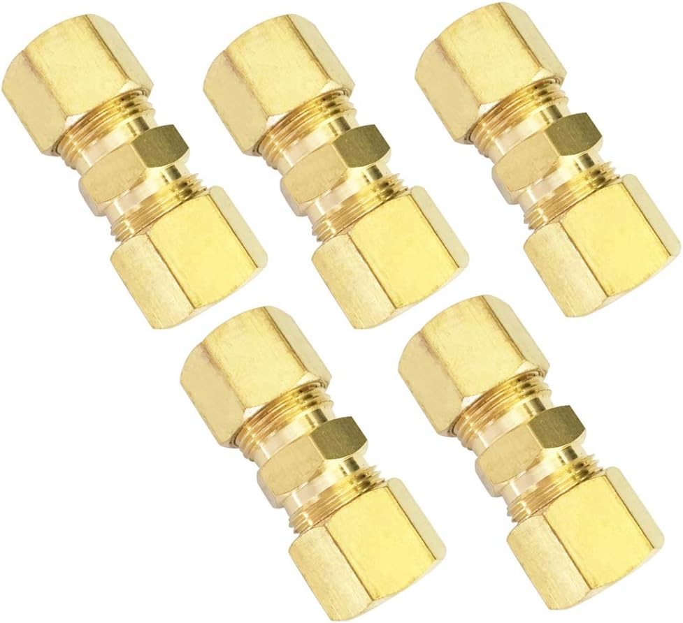 1/8" Compression Union Brass Tube Fitting, OD 1/8 x OD, Copper