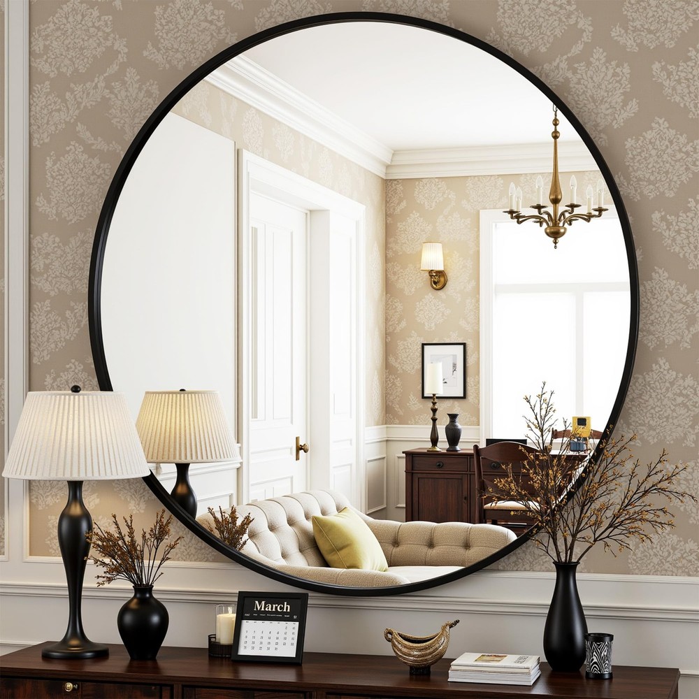 24 Inch Round Mirror for Wall, Round Bathroom Mirror, Circle Wall Mirrors wit...