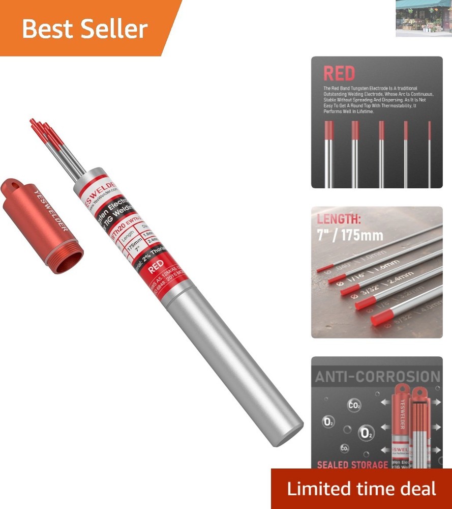 Red Tip TIG Welding Tungsten Electrodes 5pk 1/16" & 3/32" - AWS Certified