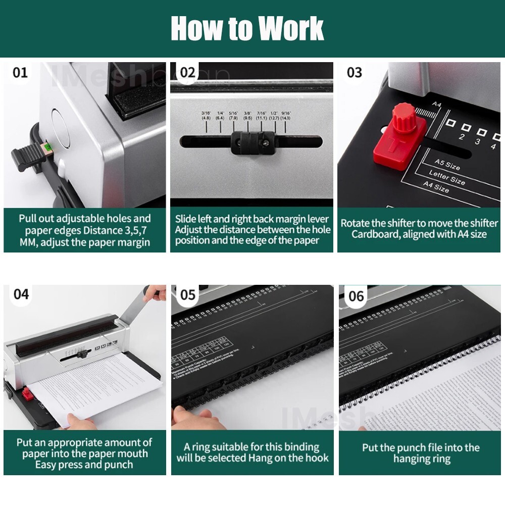 Manual Spiral Coil Binding Machine 34 Holes Puncher Documents Office 120 Sheets