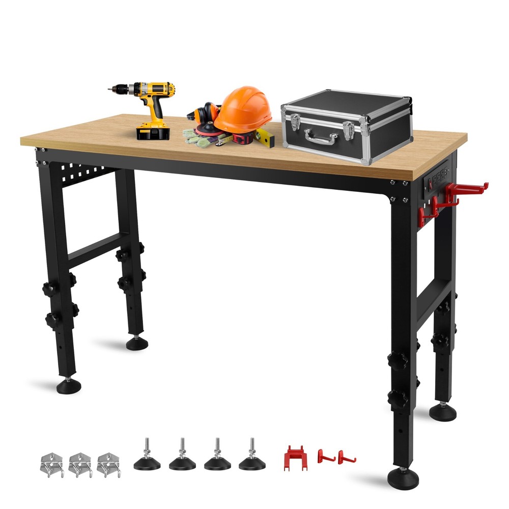 48"Rolling Adjustable Heavy Duty Workbench with Rubber Wood Top Working