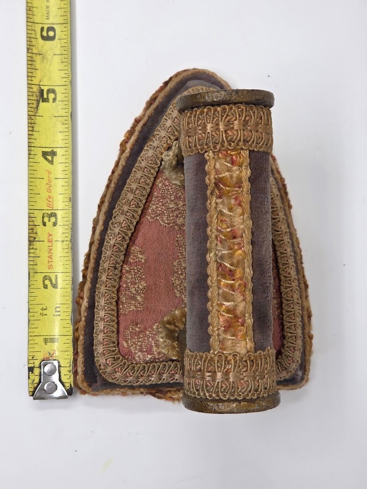 Victorian Sad Iron With Fabric Covered Base Ornate Handle Decorative