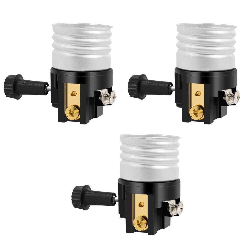 E26 Light Socket Replacement with On/Off Switch for Lamps (3 Pack)