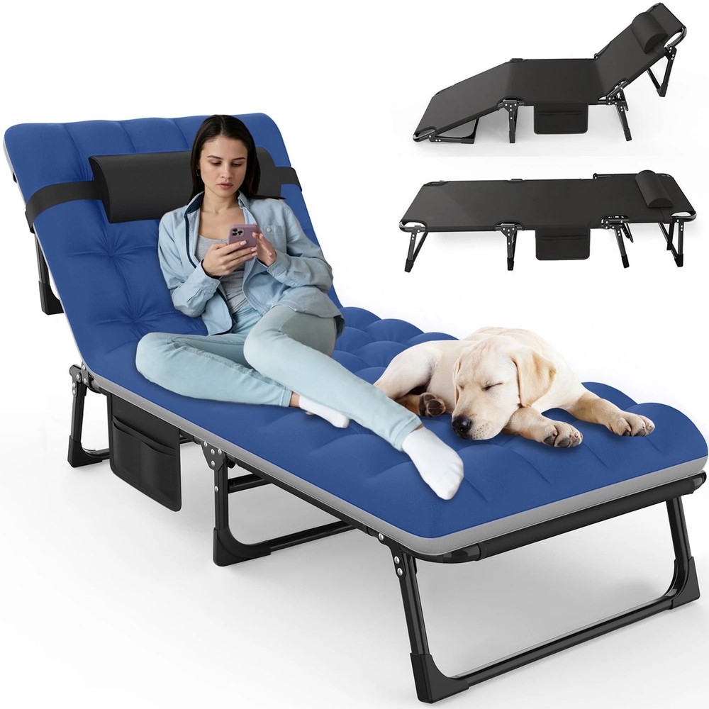 GVDV Portable Folding Camping Cot with Mattress, Multi-Position Adjustable Chais