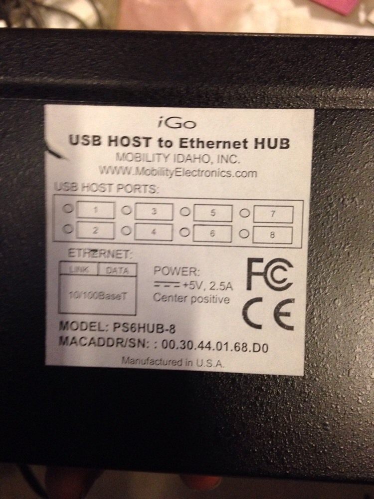 IGO USB HOST TO ETHERNET HUB MODEL # PS6HUB-8