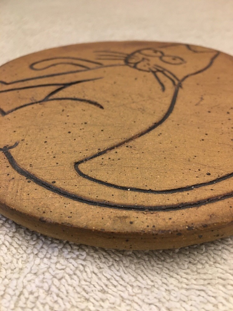 Cat Trivet / Decor Piece Artisan Signed Pottery/Stoneware