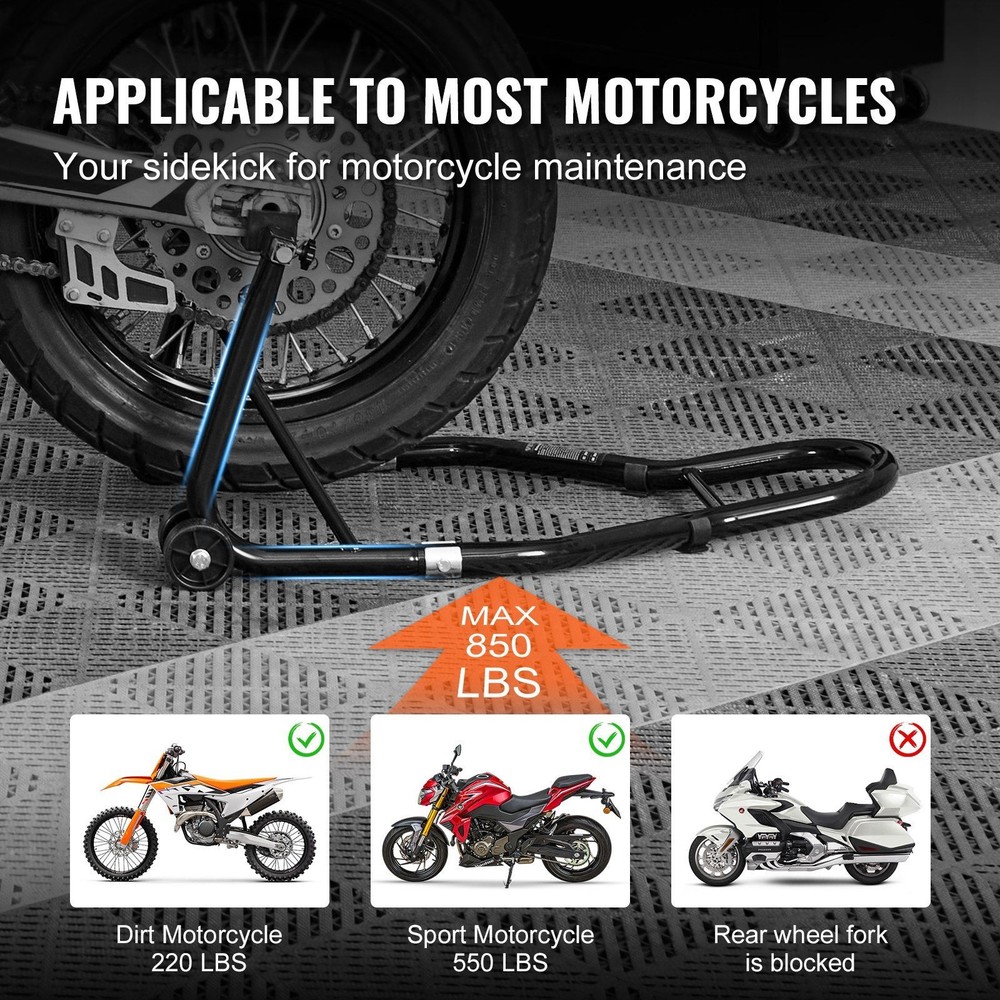 850lb Capacity Rear Motorcycle Jack Stand with Dual Fork Compatibility