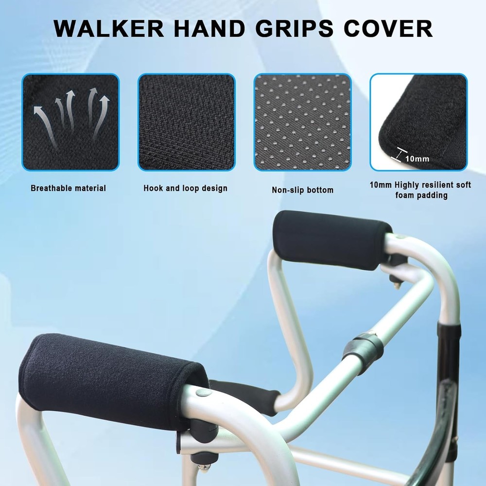 2 Pack Walker Handle Cushions Grip Covers Pads Padded Black