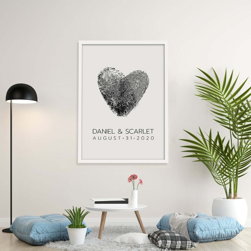 Custom Drawn Couples Fingerprint Portraits Poster
