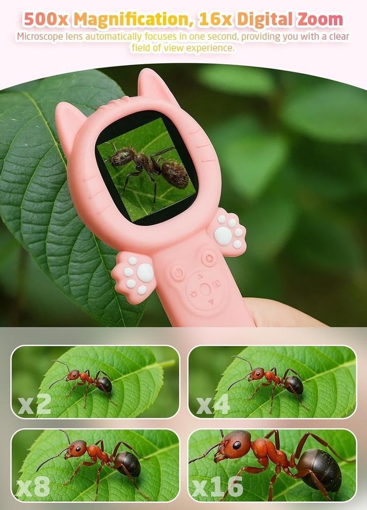 Handheld Digital Microscope, 500X Portable Pocket Mini Microscopes for Kids