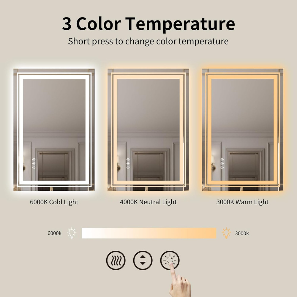 LED Bathroom Mirror with Backlit and Front Light,24"X32",Stepless Dimmable LED M