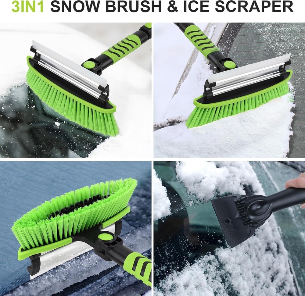 3-in-1 43" Ice Scraper & Squeegee - Pivoting Brush for Effortless Snow Removal