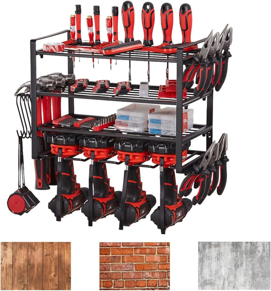 Power Tool Organizer, 4 Layers Heavy Duty Metal Tool Shelf, Drill Holder Wall Mo