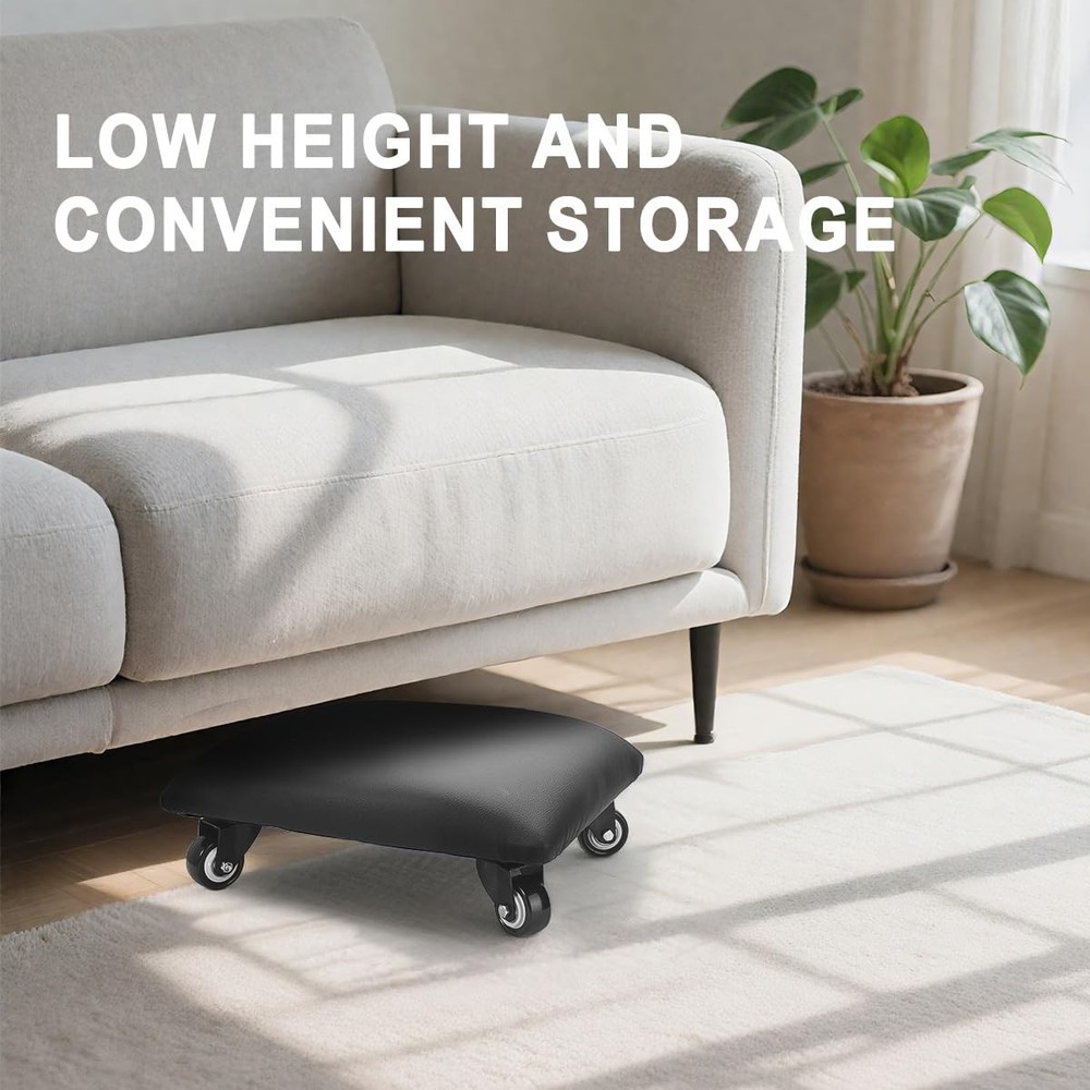 Low Height Rolling Stool Low Roller Seat PU Leather Square Chair Black