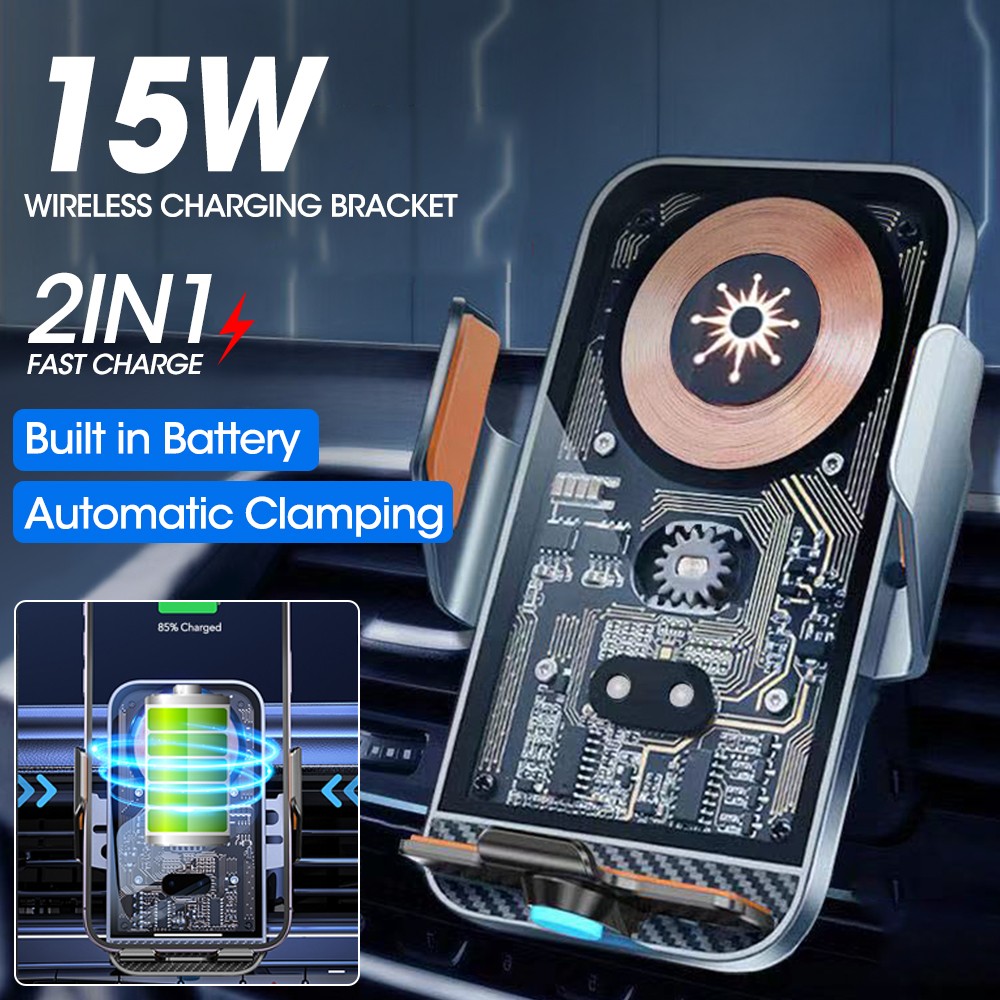 Automatic Clamping Infrared Sensor Phone Holder 15W Wireless Car Fast Charging