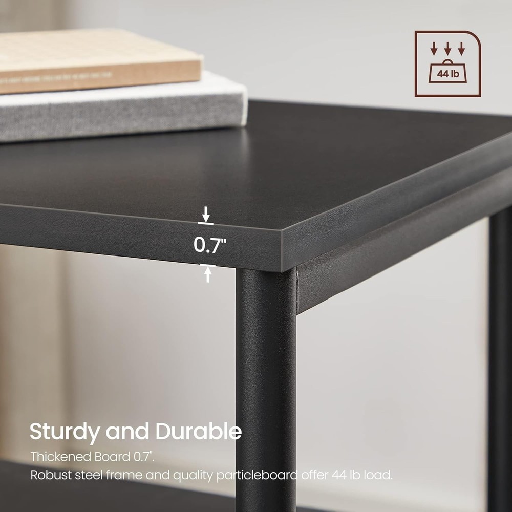 Minimalist Black End Table with Steel Frame, 44 lb Capacity