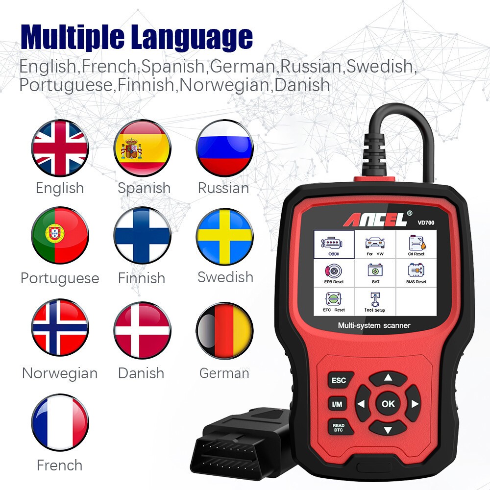 Ancel VD700-US All System Diagnostic ABS SRS DPF Car OBD2 Scanner Code Reader